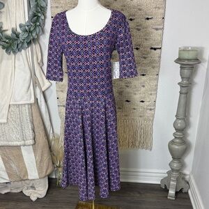 NWT LuLaRoe Nicole Vibrant Purple and Pink Patterned Midi Dress size L